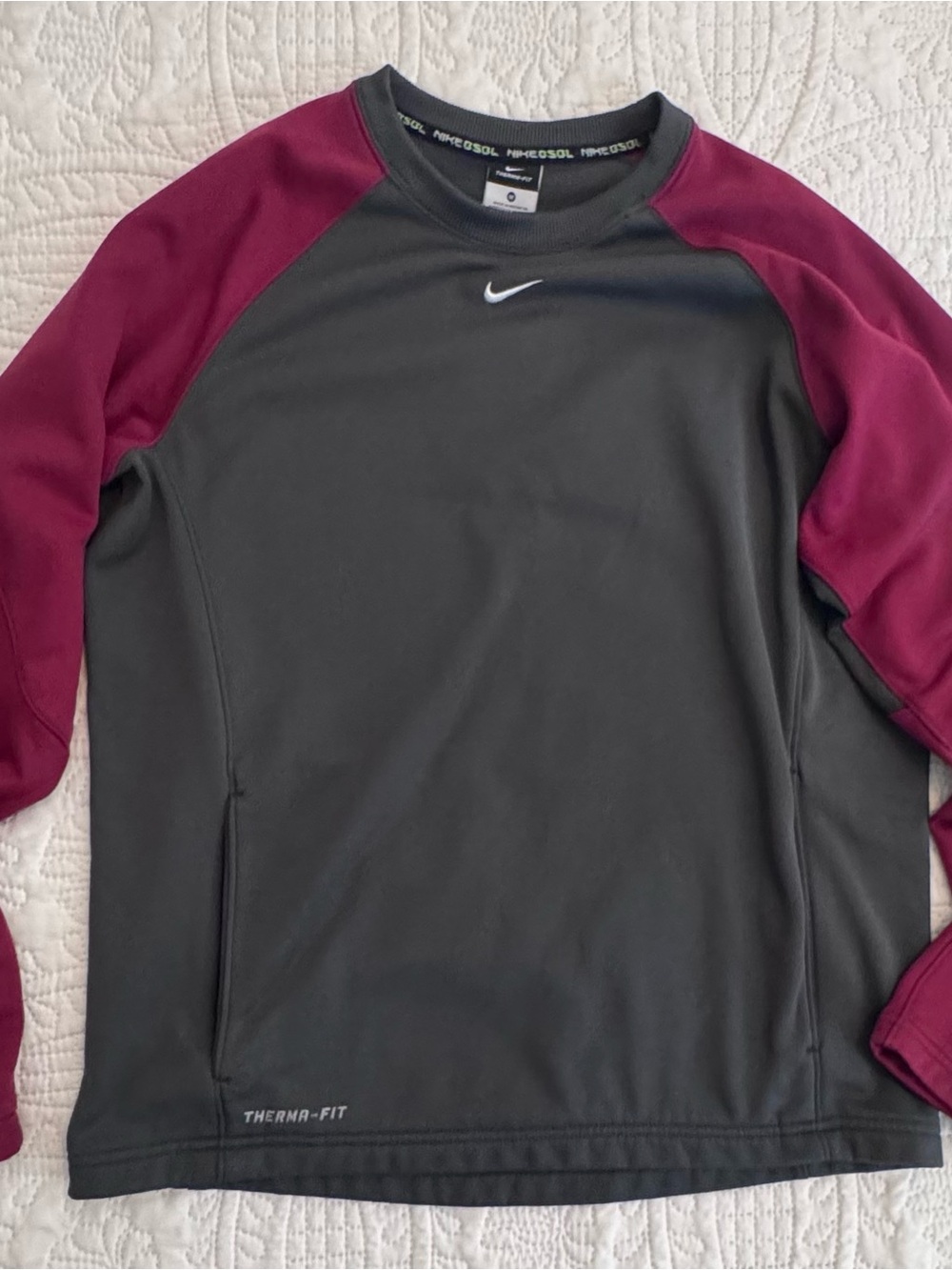Nike Men’s Gray Crewneck Pullover with Maroon Raglan Sleeves